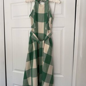 Anthropologie Green and Cream Plaid Backless Dress